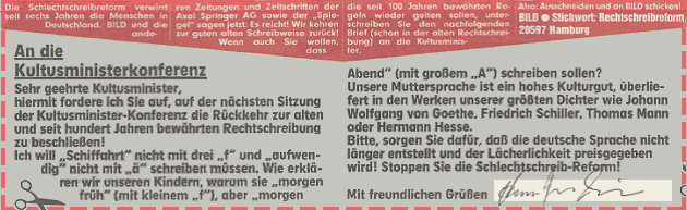 BILD-Coupon gegen die Schlechtschreibreform